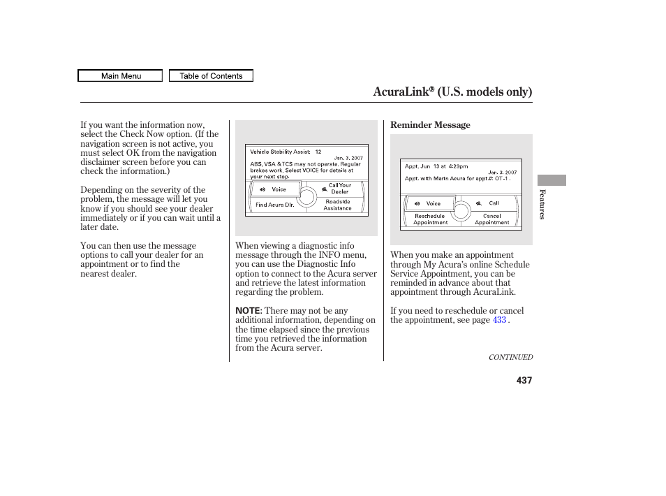 Acuralink (u.s. models only) | Acura 2011 TL User Manual | Page 440 / 614