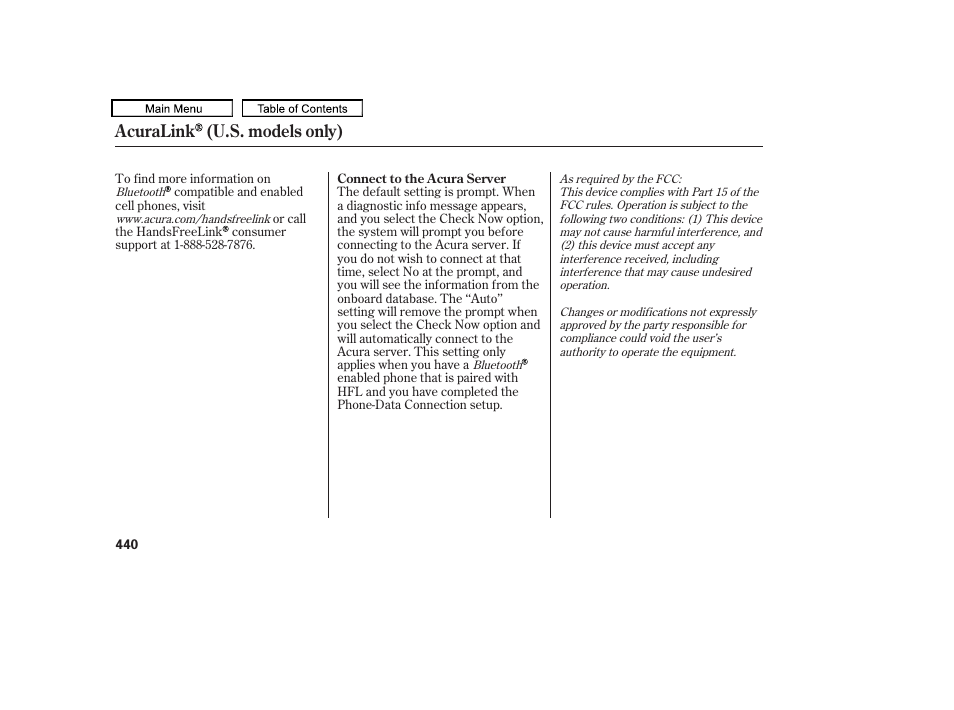 Acuralink (u.s. models only) | Acura 2011 TL User Manual | Page 443 / 614