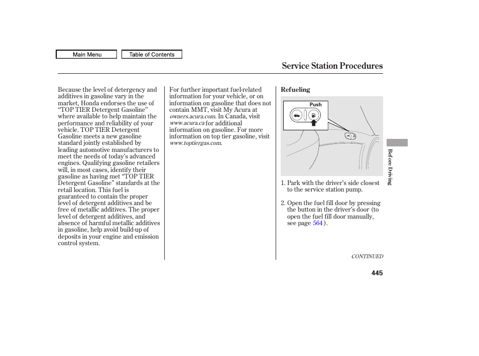 Service station procedures, 2011 tl | Acura 2011 TL User Manual | Page 448 / 614