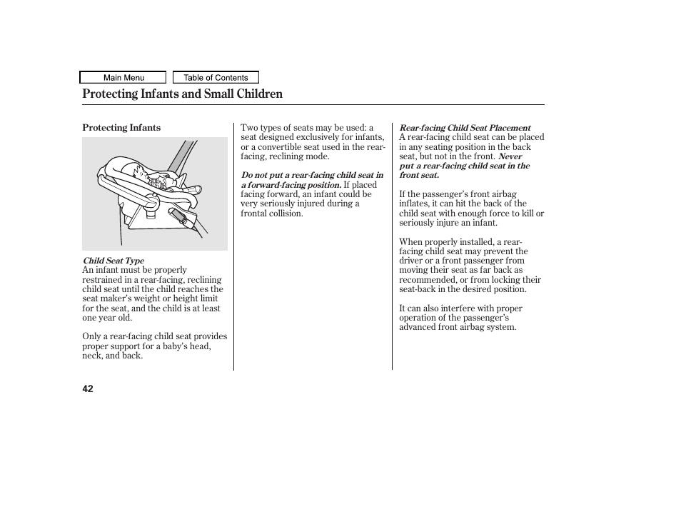 Protecting infants and small children | Acura 2011 TL User Manual | Page 45 / 614