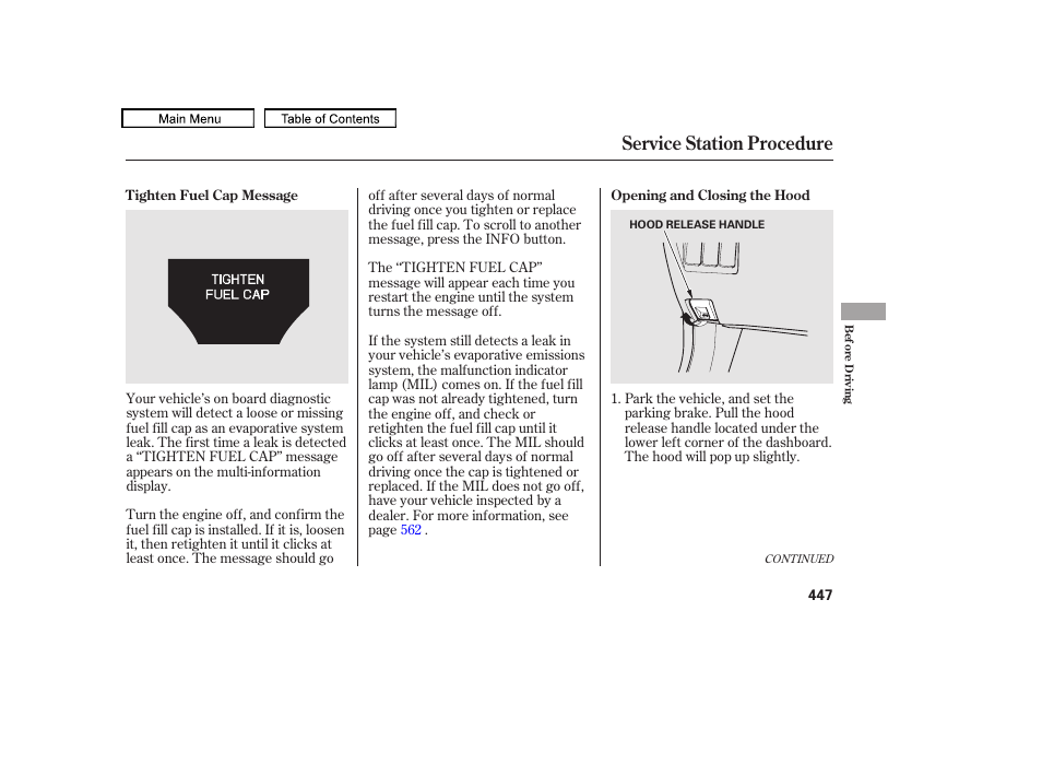 Service station procedure, 2011 tl | Acura 2011 TL User Manual | Page 450 / 614