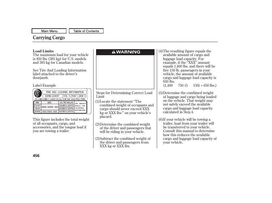 Carrying cargo | Acura 2011 TL User Manual | Page 459 / 614