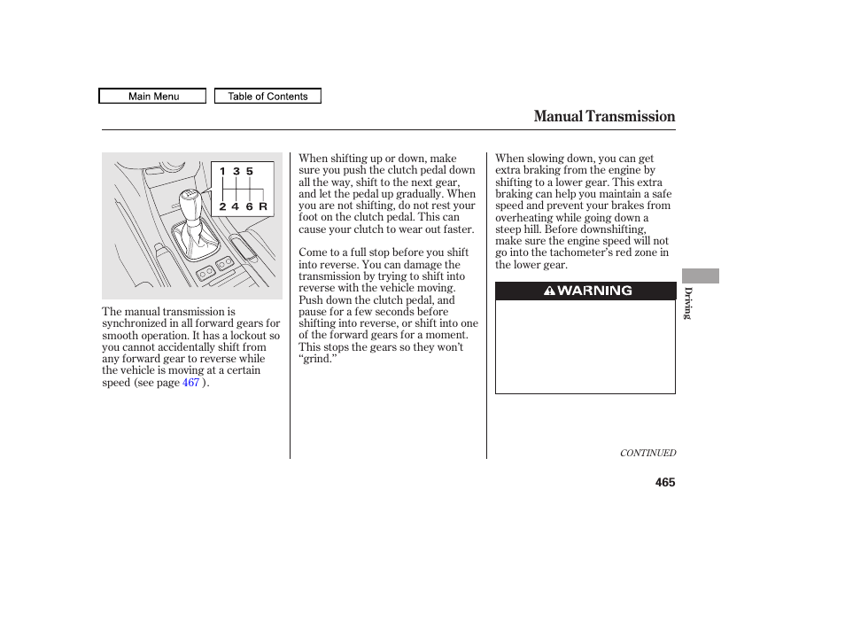 Manual transmission | Acura 2011 TL User Manual | Page 468 / 614