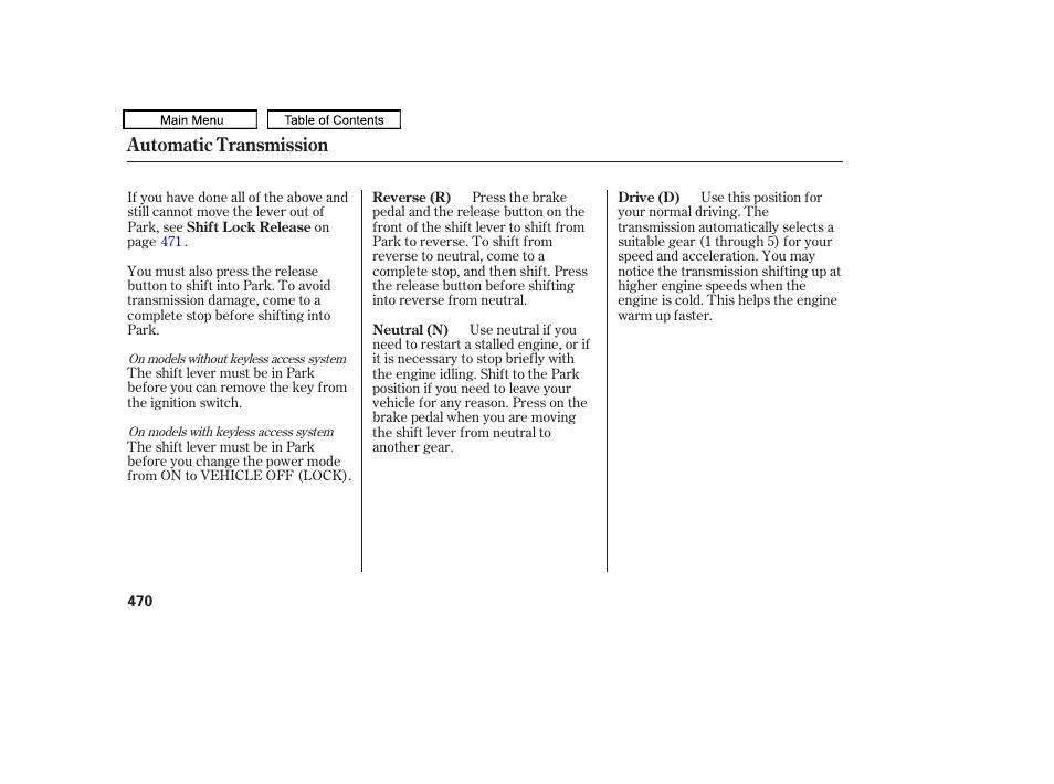 Automatic transmission | Acura 2011 TL User Manual | Page 473 / 614