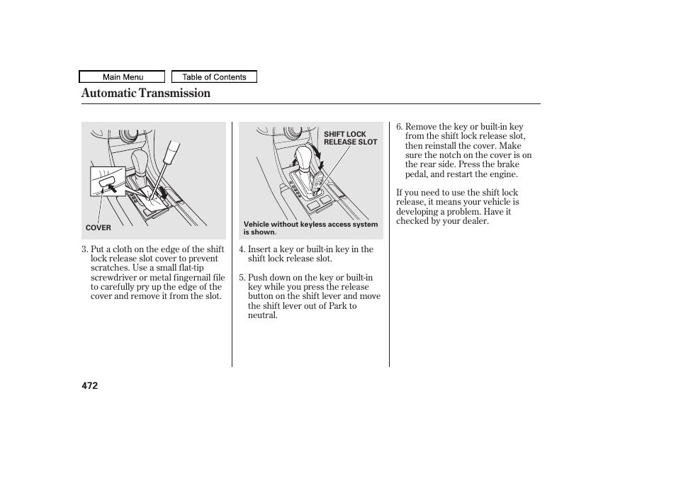 Automatic transmission | Acura 2011 TL User Manual | Page 475 / 614