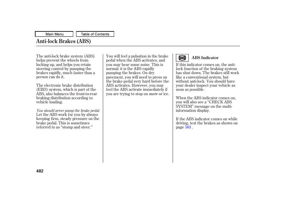 Anti-lock brakes (abs) | Acura 2011 TL User Manual | Page 485 / 614