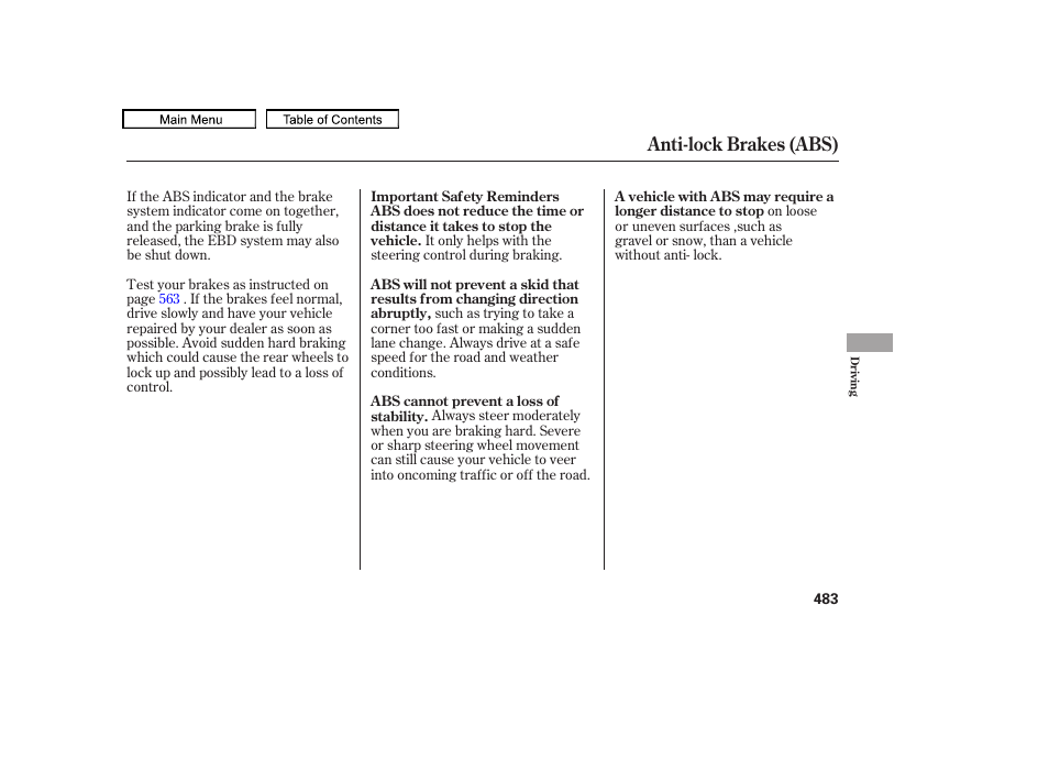 Anti-lock brakes (abs) | Acura 2011 TL User Manual | Page 486 / 614