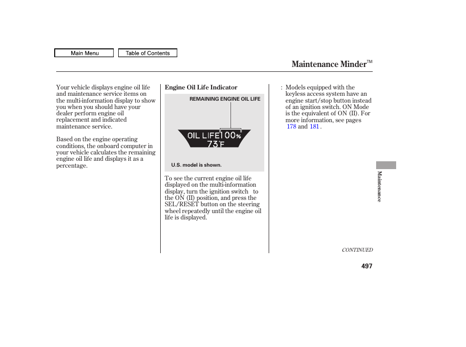 Maintenance minder | Acura 2011 TL User Manual | Page 500 / 614