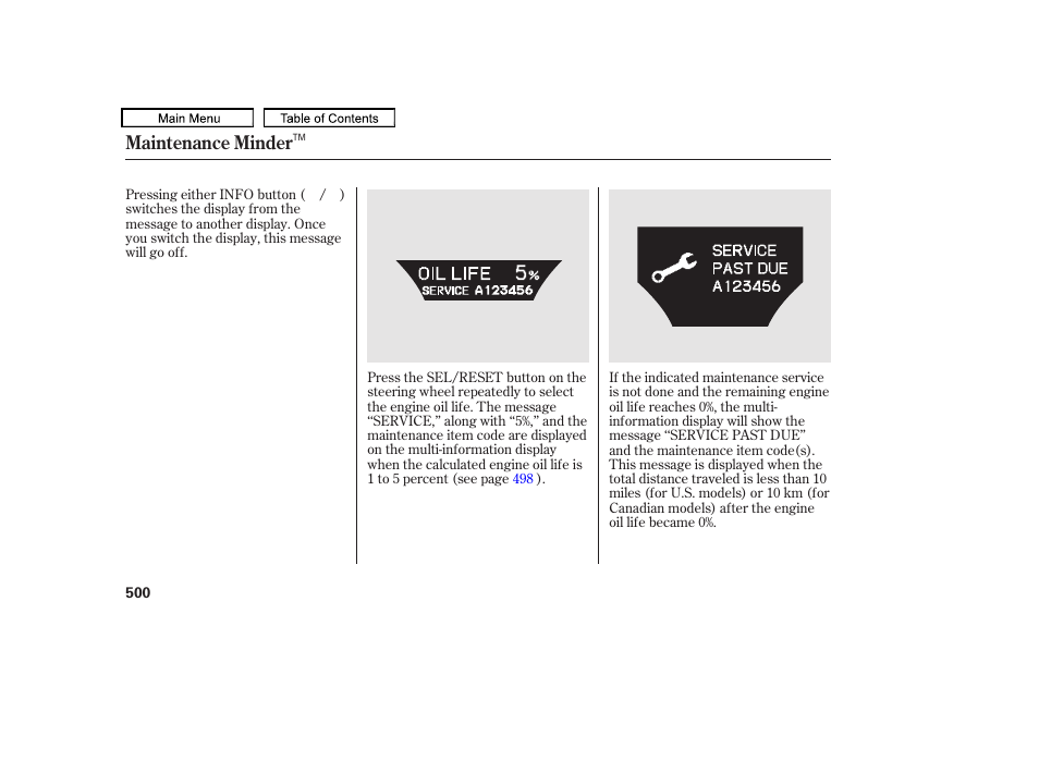 Maintenance minder | Acura 2011 TL User Manual | Page 503 / 614