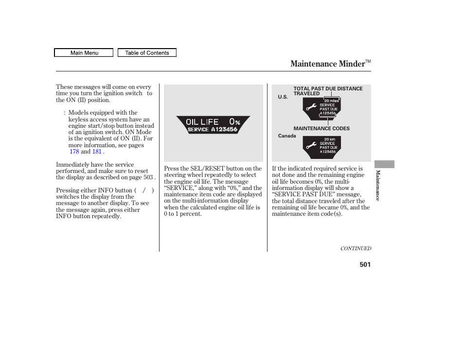 Maintenance minder | Acura 2011 TL User Manual | Page 504 / 614