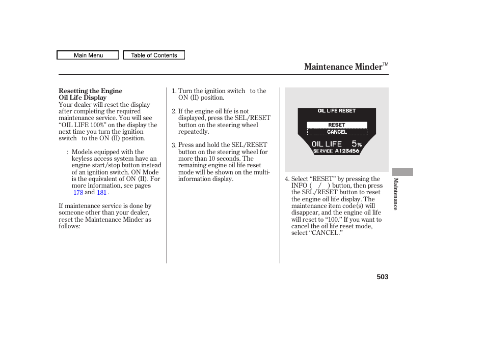 Maintenance minder | Acura 2011 TL User Manual | Page 506 / 614