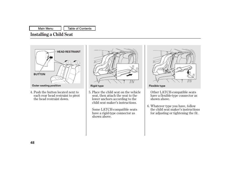 Installing a child seat | Acura 2011 TL User Manual | Page 51 / 614