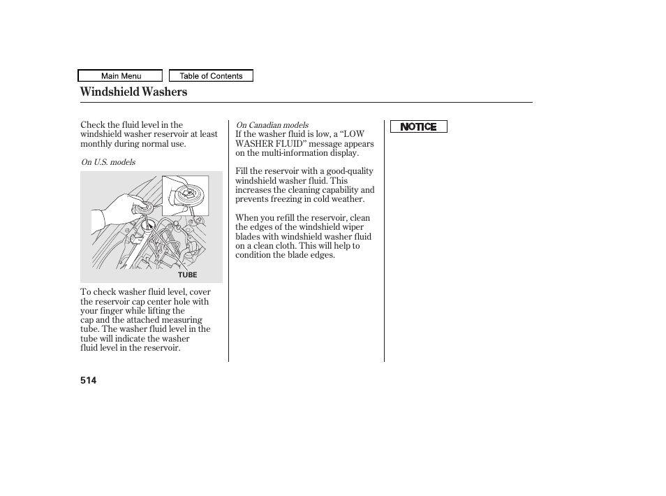 Washer fluid, Windshield washers | Acura 2011 TL User Manual | Page 517 / 614