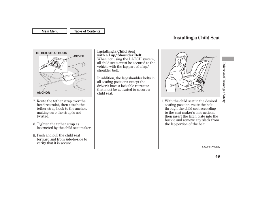 Installing a child seat, 2011 tl | Acura 2011 TL User Manual | Page 52 / 614