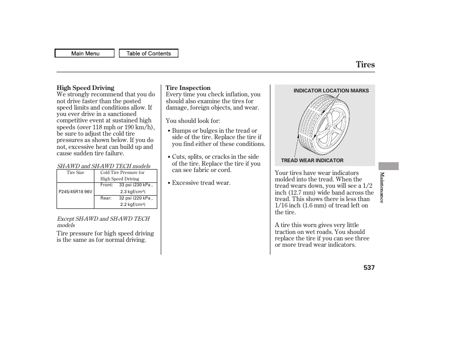 Tires, 2011 tl | Acura 2011 TL User Manual | Page 540 / 614