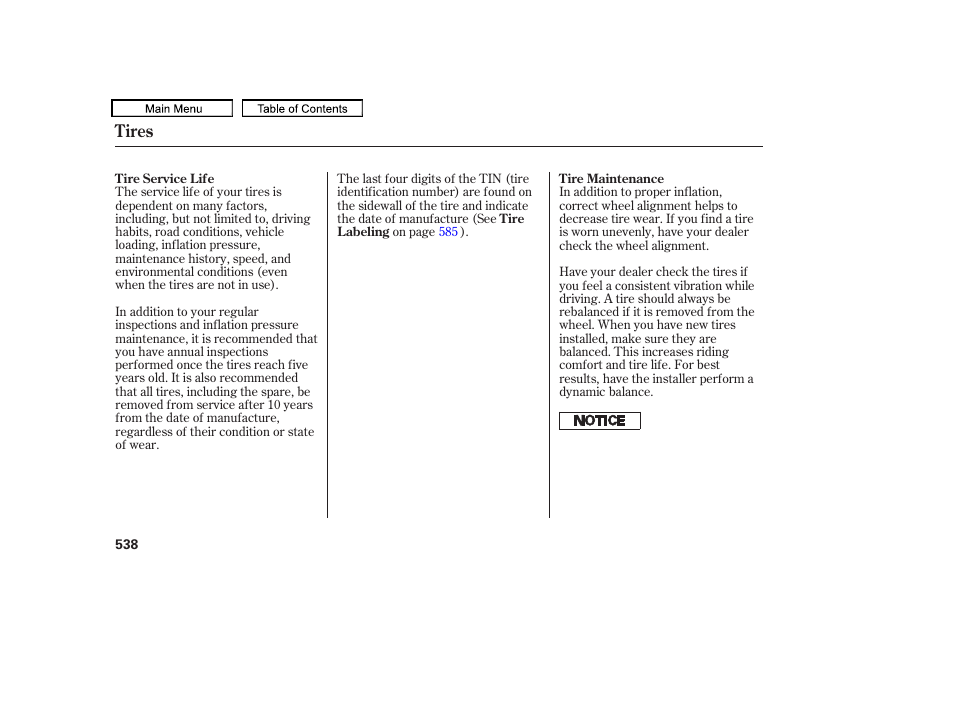 Tires | Acura 2011 TL User Manual | Page 541 / 614