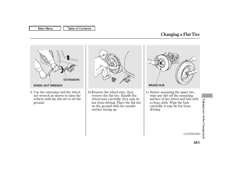 Changing a flat tire, 2011 tl | Acura 2011 TL User Manual | Page 554 / 614