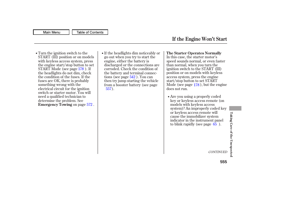 If the engine won’t start, 2011 tl | Acura 2011 TL User Manual | Page 558 / 614