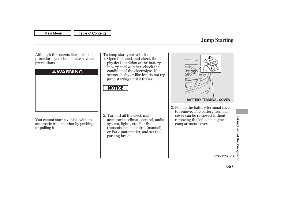 Jump starting, 2011 tl | Acura 2011 TL User Manual | Page 560 / 614