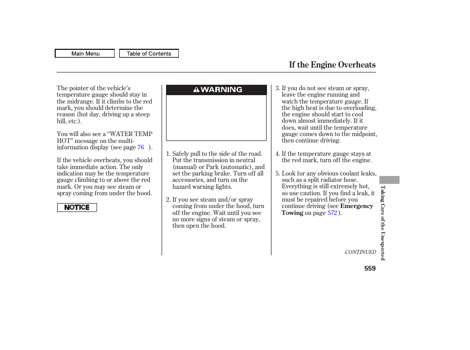 If the engine overheats, 2011 tl | Acura 2011 TL User Manual | Page 562 / 614