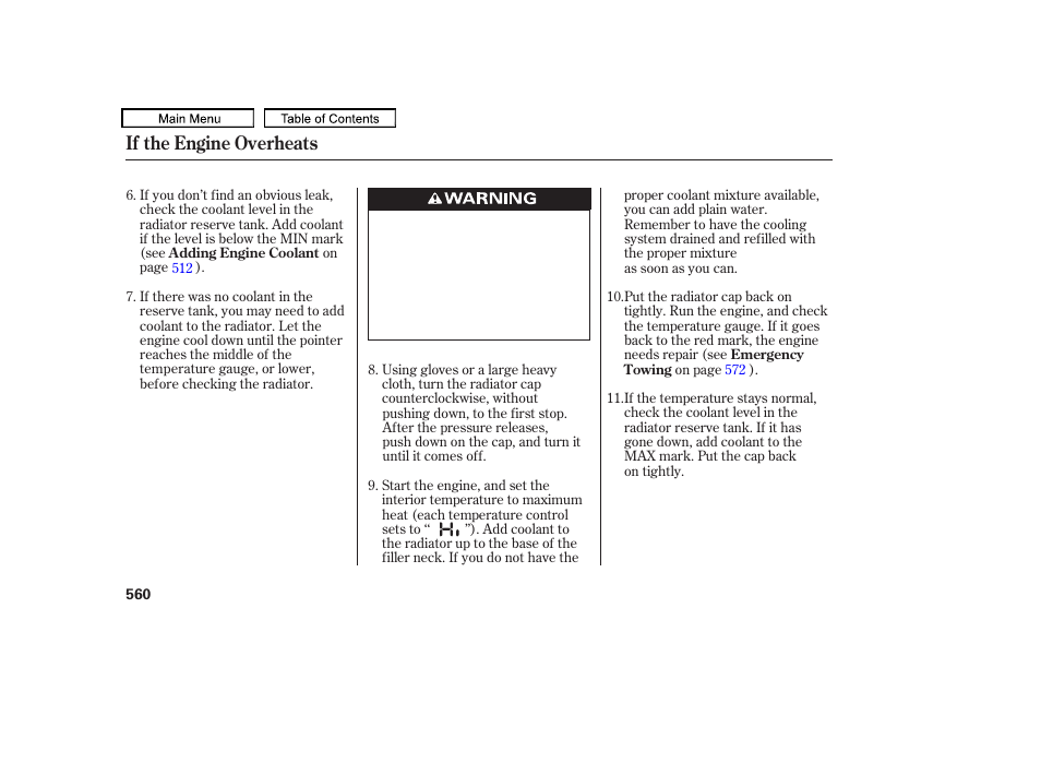 If the engine overheats | Acura 2011 TL User Manual | Page 563 / 614
