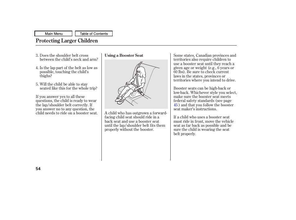 Protecting larger children | Acura 2011 TL User Manual | Page 57 / 614