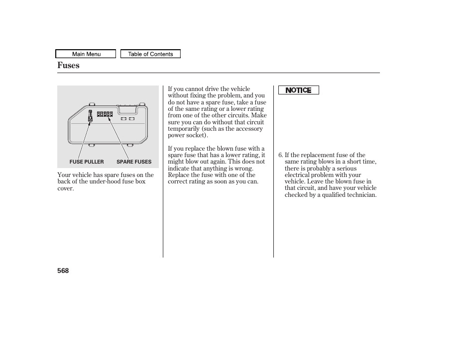 Fuses | Acura 2011 TL User Manual | Page 571 / 614