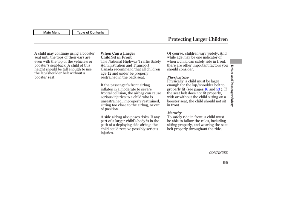 Protecting larger children | Acura 2011 TL User Manual | Page 58 / 614