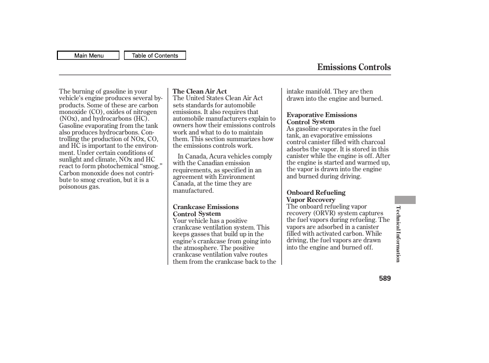 Emissions controls | Acura 2011 TL User Manual | Page 592 / 614