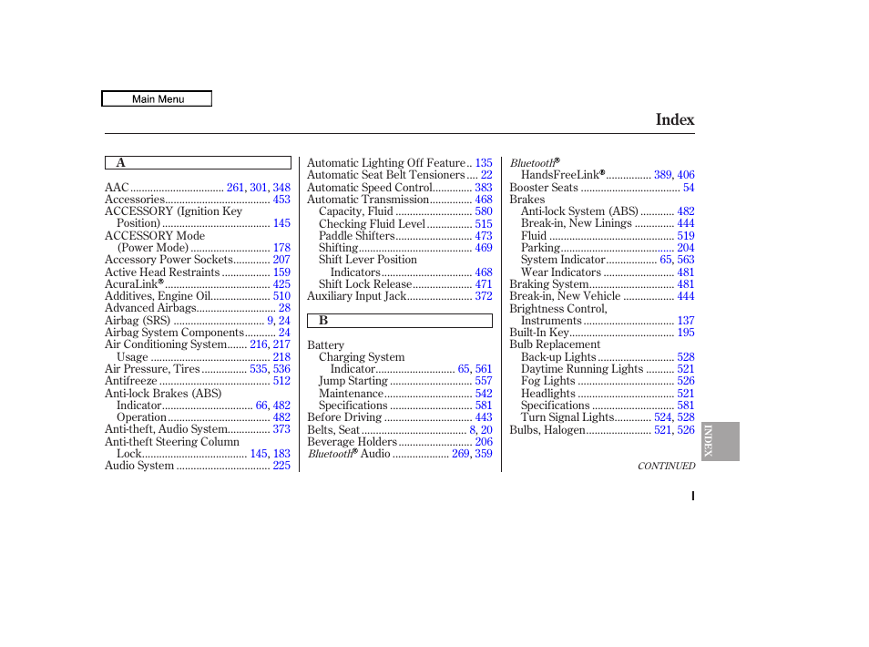 Index | Acura 2011 TL User Manual | Page 603 / 614