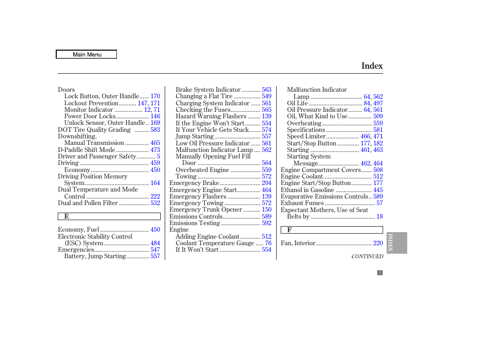 Index | Acura 2011 TL User Manual | Page 605 / 614