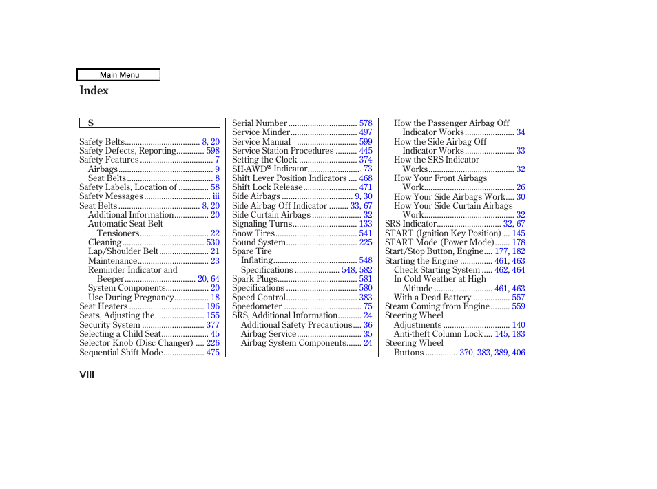 Index | Acura 2011 TL User Manual | Page 610 / 614