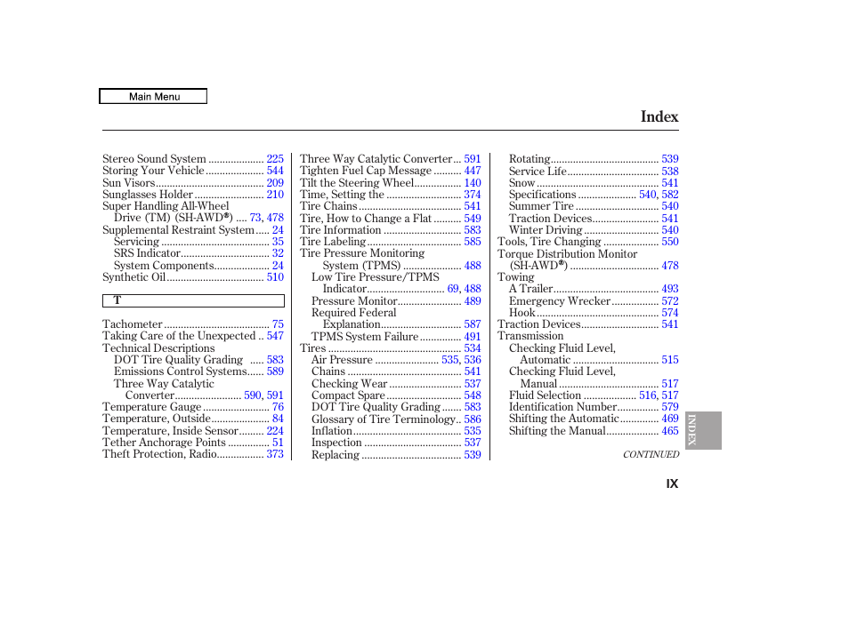 Index | Acura 2011 TL User Manual | Page 611 / 614