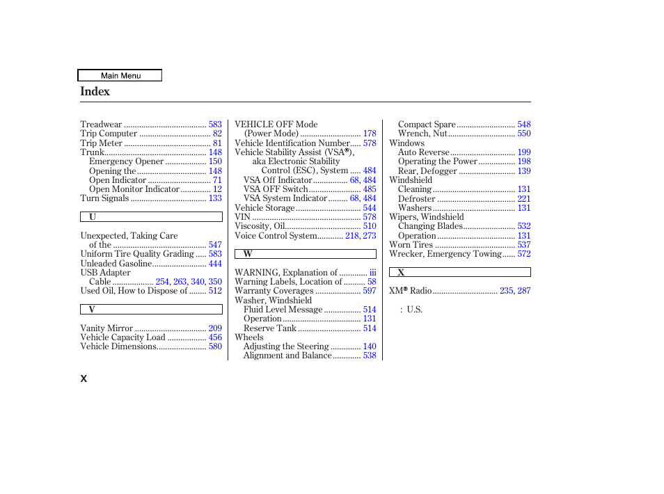 Index | Acura 2011 TL User Manual | Page 612 / 614