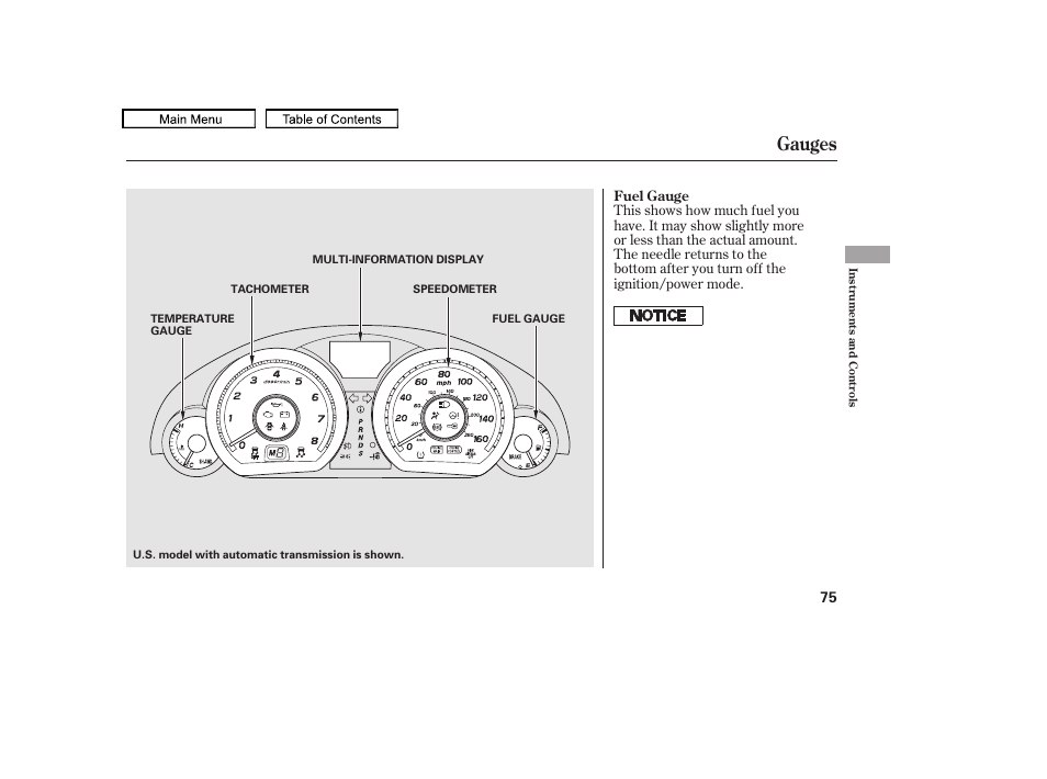 Gauges, 2011 tl | Acura 2011 TL User Manual | Page 78 / 614