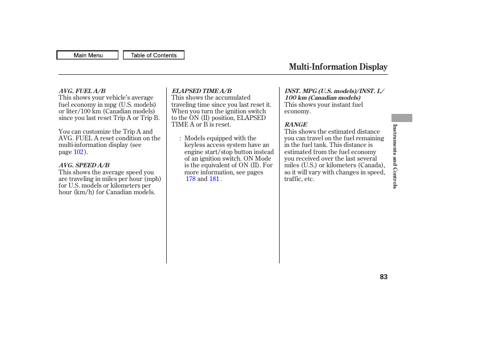 Multi-information display, 2011 tl | Acura 2011 TL User Manual | Page 86 / 614