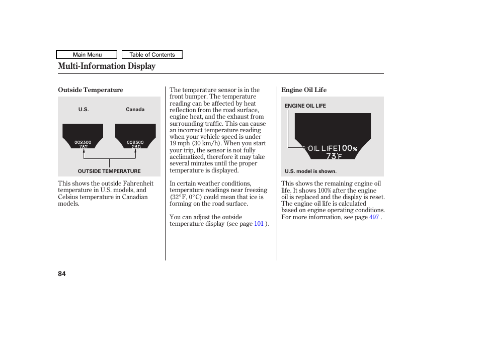 Multi-information display | Acura 2011 TL User Manual | Page 87 / 614