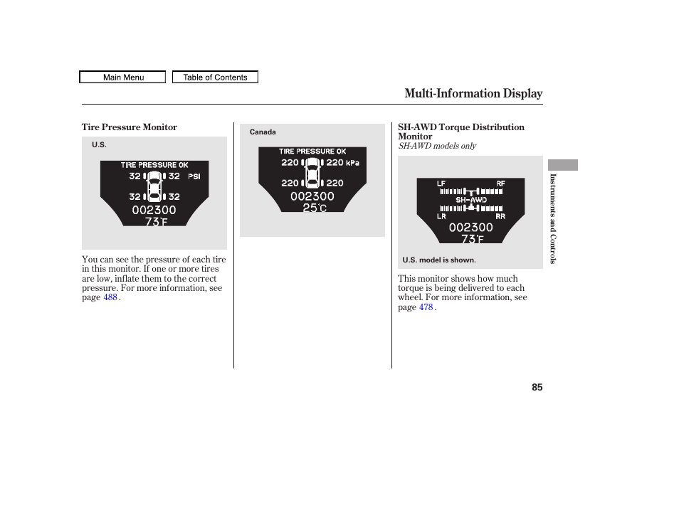 Multi-information display, 2011 tl | Acura 2011 TL User Manual | Page 88 / 614