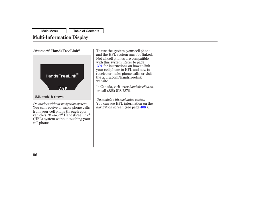 Multi-information display | Acura 2011 TL User Manual | Page 89 / 614