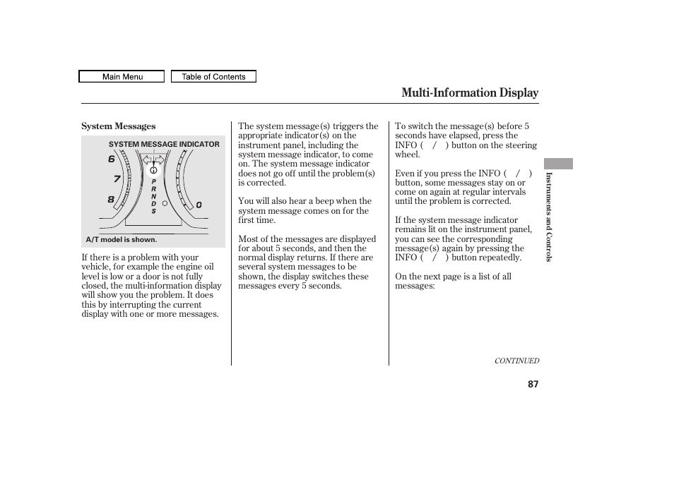 Multi-information display, 2011 tl | Acura 2011 TL User Manual | Page 90 / 614