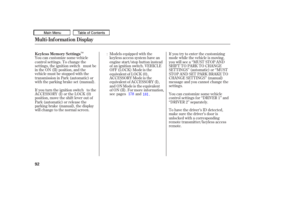 Multi-information display | Acura 2011 TL User Manual | Page 95 / 614