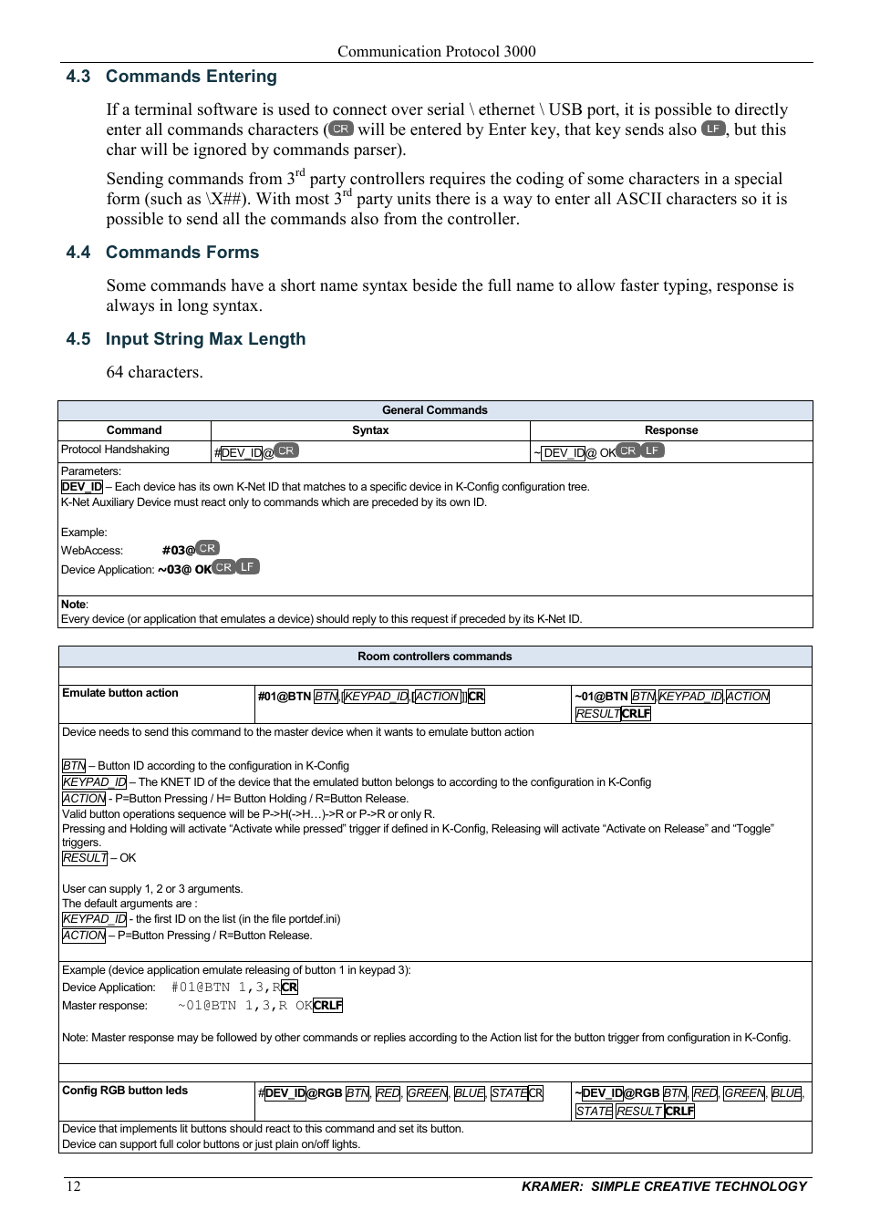 3 commands entering, 4 commands forms, 5 input string max length | Commands entering, Commands forms, Input string max length | Kramer Electronics SV-552ALC User Manual | Page 14 / 16