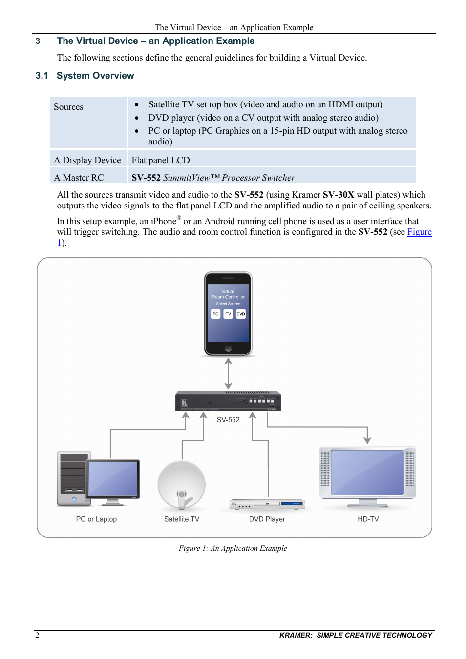 3 the virtual device – an application example, 1 system overview, The virtual device – an application example | System overview, Figure 1: an application example | Kramer Electronics SV-552ALC User Manual | Page 4 / 16