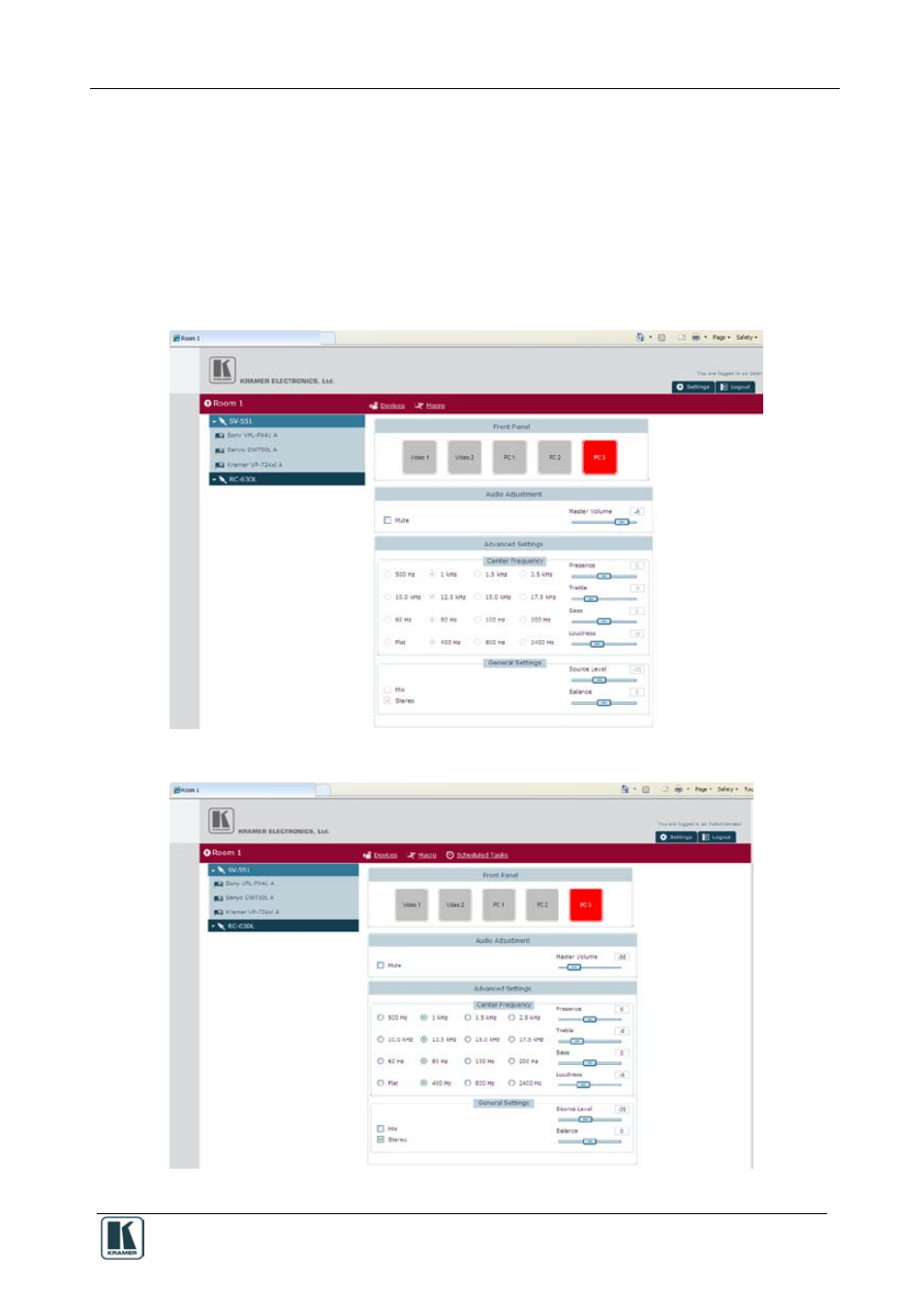 Figure 13: web access sv-551 settings (user), Figure 14: web access sv-551 settings (admin) | Kramer Electronics WP-501 User Manual | Page 14 / 22