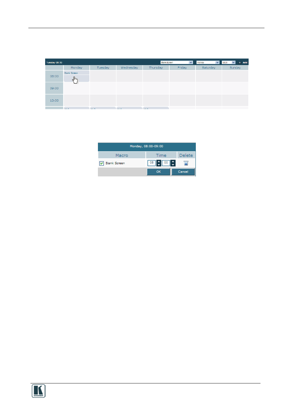 Figure 24: select a macro to modify, Figure 25: schedule changes window | Kramer Electronics WP-501 User Manual | Page 20 / 22