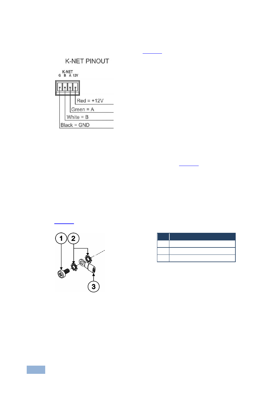 4 connecting the k-net port, 5 grounding the rc-76r/rc-78r, Connecting the k-net port | Grounding the rc-76r/rc-78r, Figure 3: k-net pinout connection, Figure 4: grounding connection components | Kramer Electronics RC-78R User Manual | Page 13 / 23