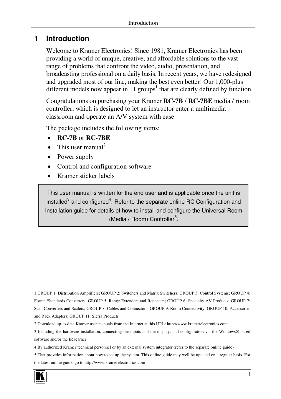 1 introduction | Kramer Electronics RC-7B User Manual | Page 3 / 18