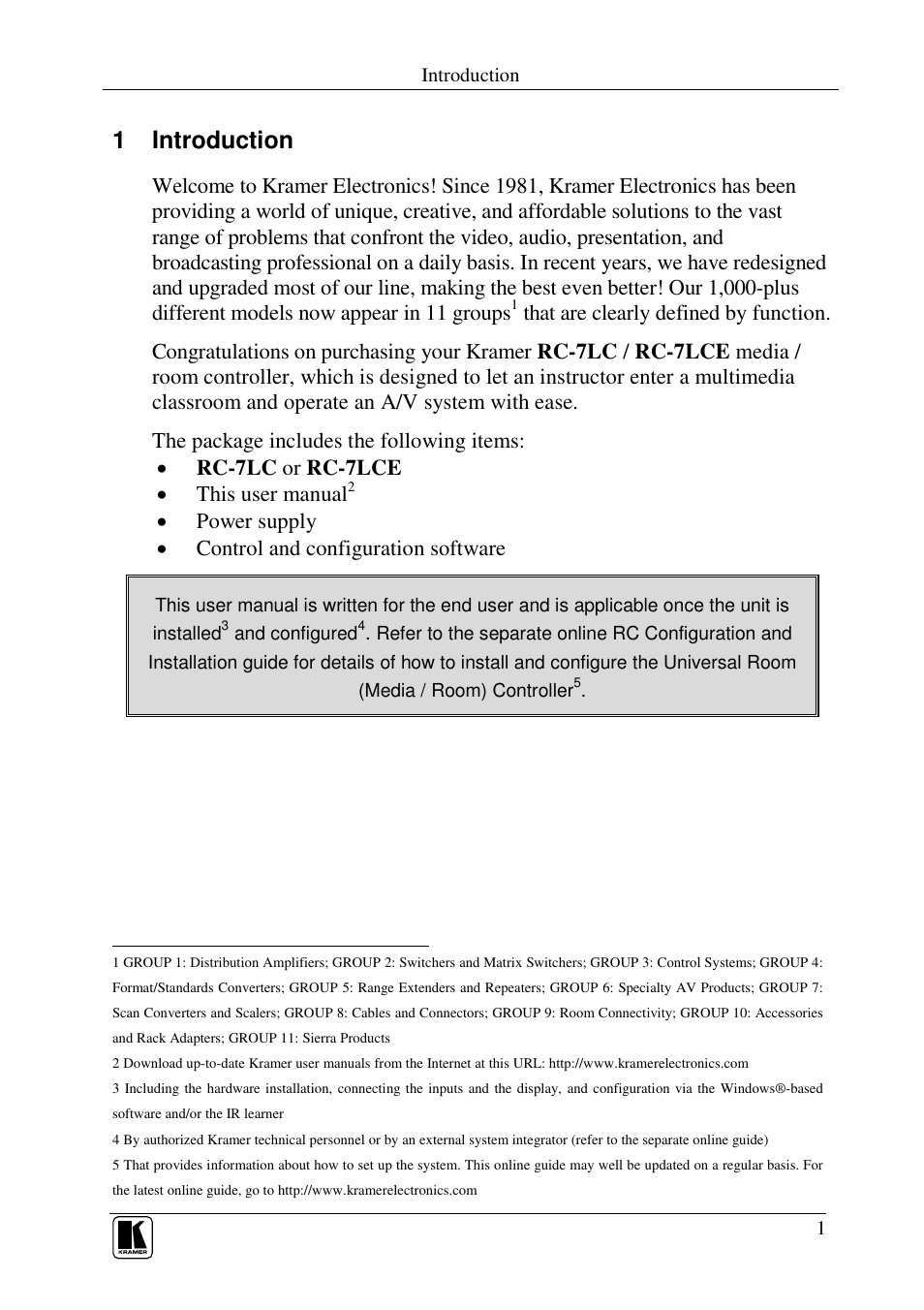 1 introduction | Kramer Electronics RC-7LC User Manual | Page 3 / 18