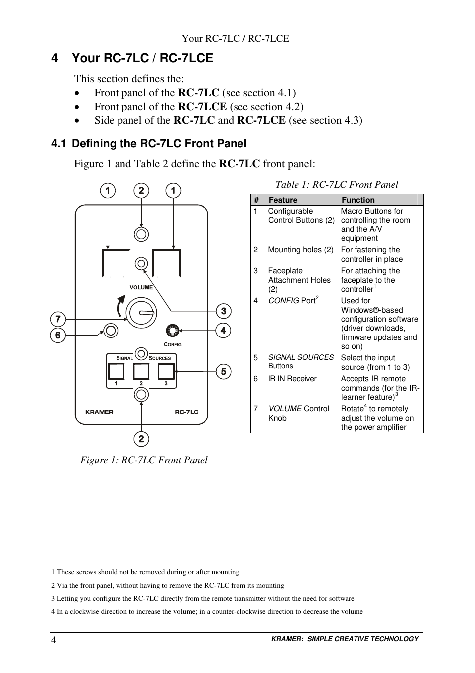 4 your rc-7lc / rc-7lce | Kramer Electronics RC-7LC User Manual | Page 6 / 18