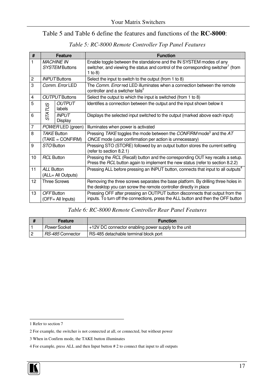 Your matrix switchers | Kramer Electronics RC-8000 User Manual | Page 20 / 37